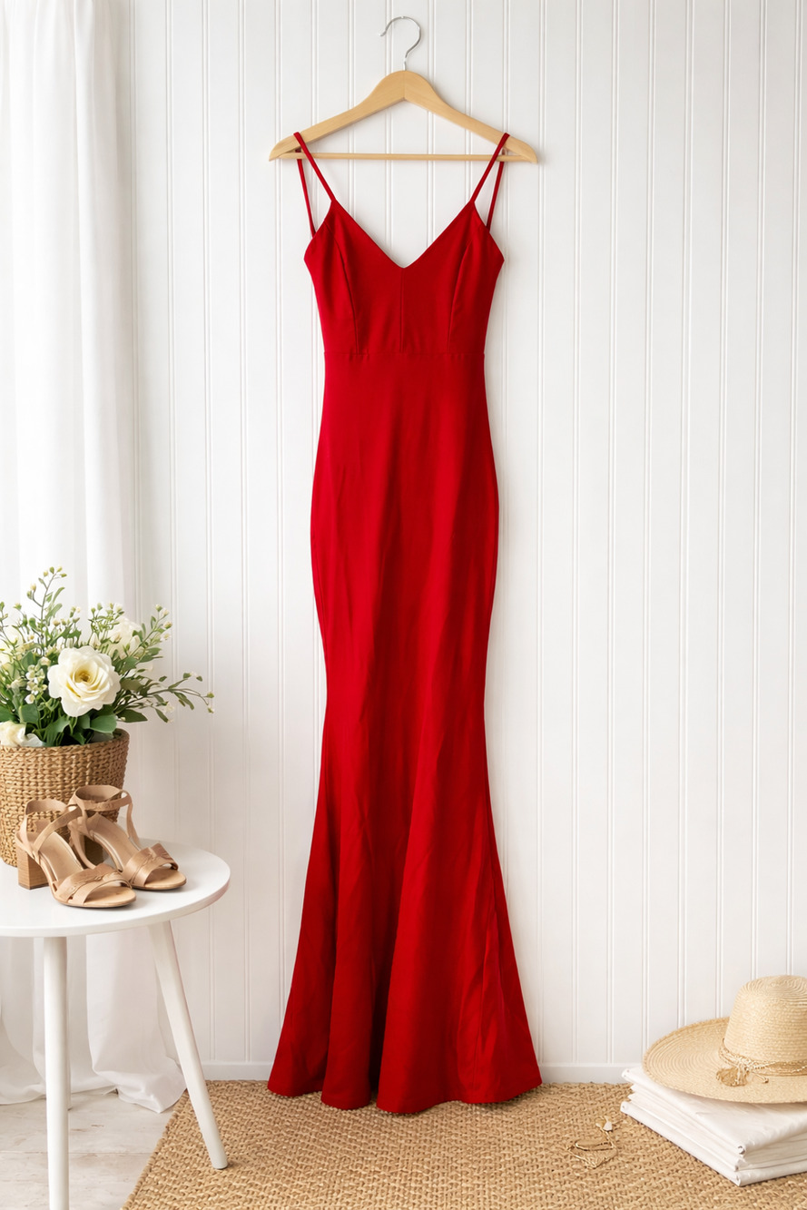 Prom Dress, Red, Satin, Open Back, Women's Small, Formal, Red Tie